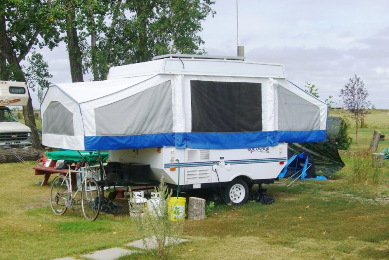 Rockwood camper trailer at Irricana, Alberta.JPG