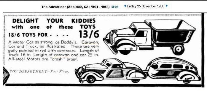 Toy caravan - The Advertiser (Adelaide) 25-11-1938 Miller Anderson store.JPG